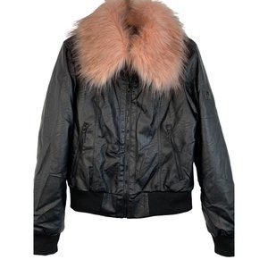Womens Rocawear Bomber Jacket Pink Faux Fur Barbiecore Vegan 6704